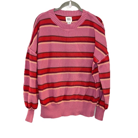BDG Urban Outfitters Charlie Pullover Crew Sweater Oversized Striped Pink S - Picture 2 of 7